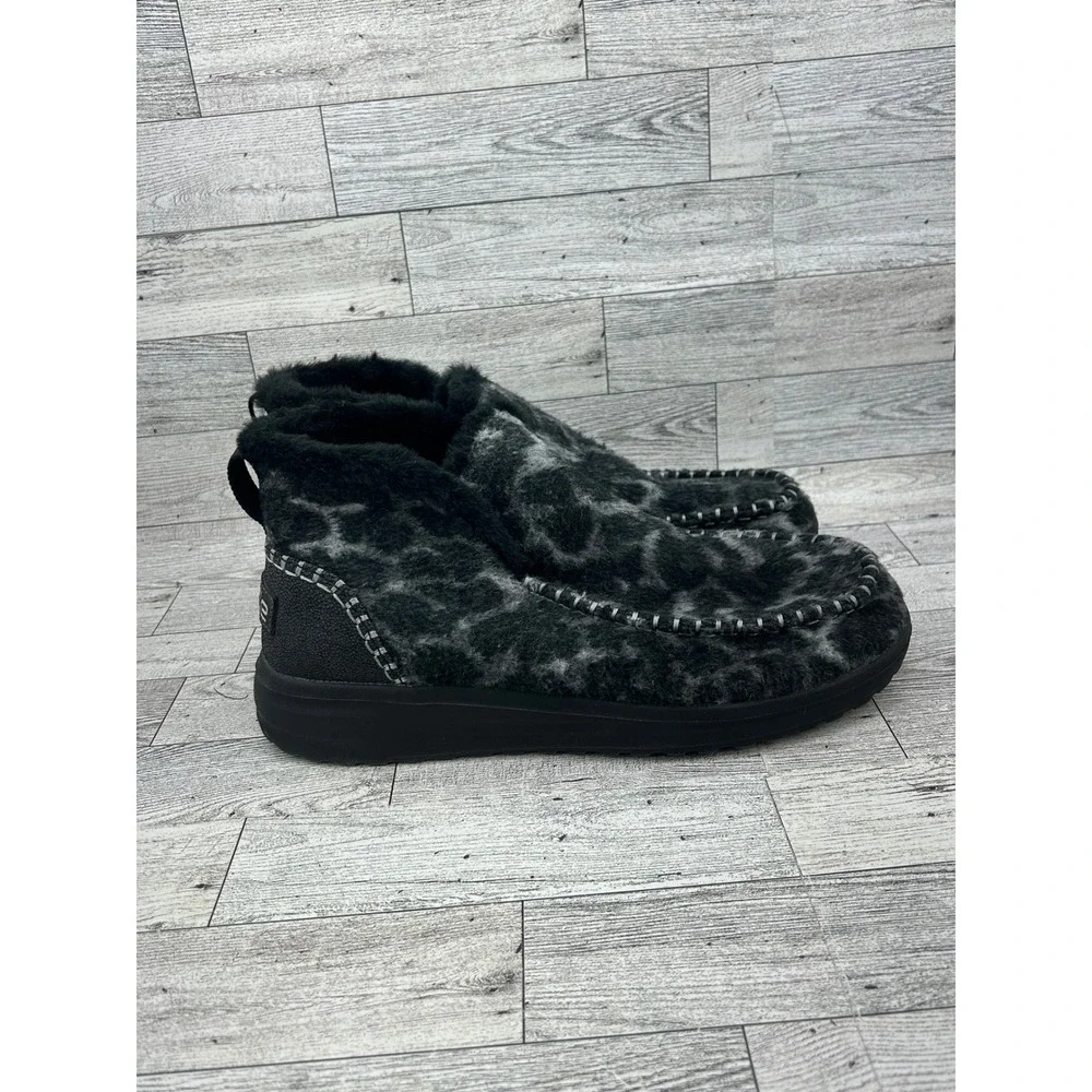 Hey Dude Denny Marble Leopard Grey Black Faux Fur‎ Lined Ankle Boots Women Sz 10